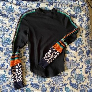 Embroidered/crochet free people mock neck top